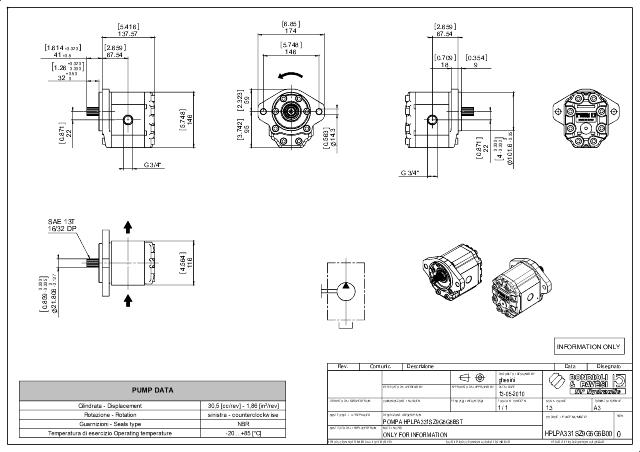 HPLPA3 Gr.3 30,5 cm³ Gear pump SAE B (2 huller), splined SAE B13T