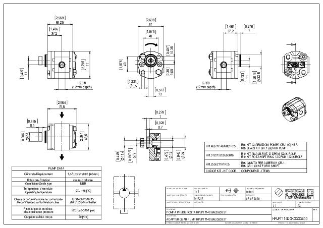 HPLPT Gr.1 1,37 cm³ gear pump tysk standard, kærv