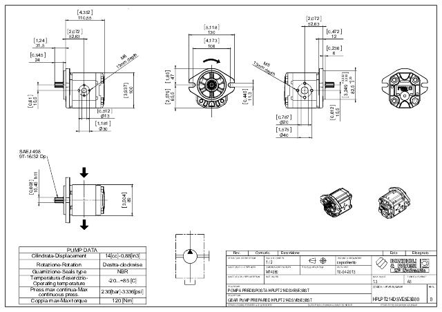 HPLPT Gr.2 14,5 cm³ Gear pump Splined SAE A 9T 16/32 DP