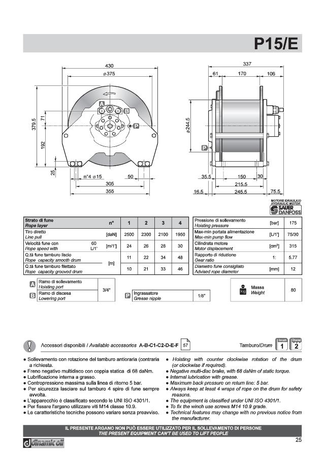 P15/E winch right CE incl wire