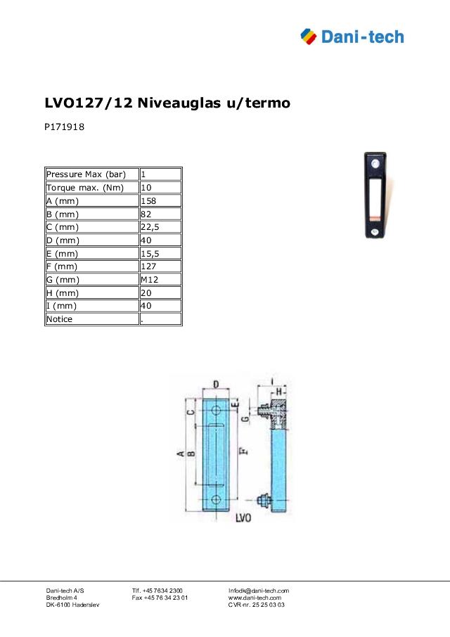 LVO127/12 Niveauglas u/termo