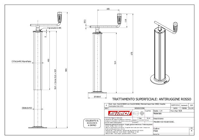 Støtteben 70x310mm 1000kg