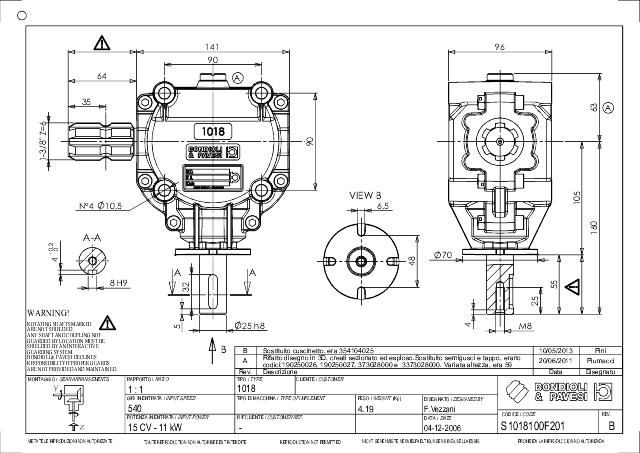 S1018 V-Gear 1:1 Venstre/venstre  - Y= 1 3/8″ Z6 - Z= Ø25 h8