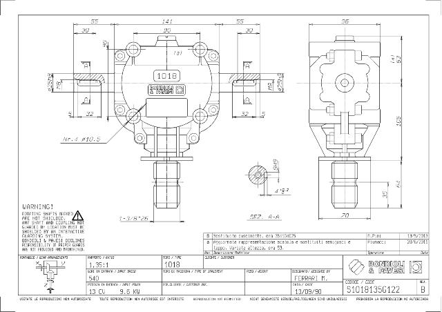 S1018 T-Gear 1,35:1 - X= Ø25 h8 - Y= Ø25 h8 - Z= 1 3/8″ Z6