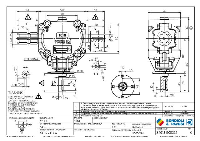 S1018 T-Gear 1:1,91 - X= Ø22 h8 - Y= 1 3/8″ Z6 - Z= Ø22 h8