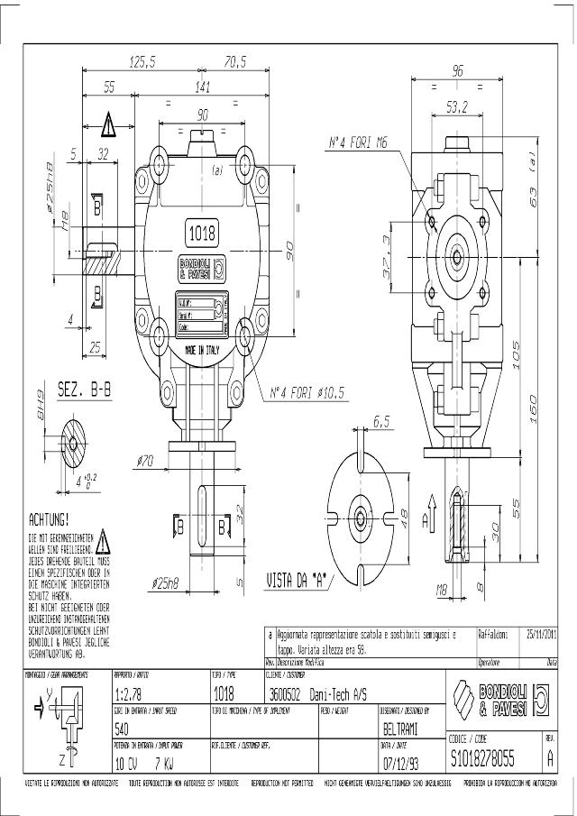 S1018 V-Gear 1:2,78 Venstre/venstre  - Y= Ø25 h8 - Z= Ø25 h8