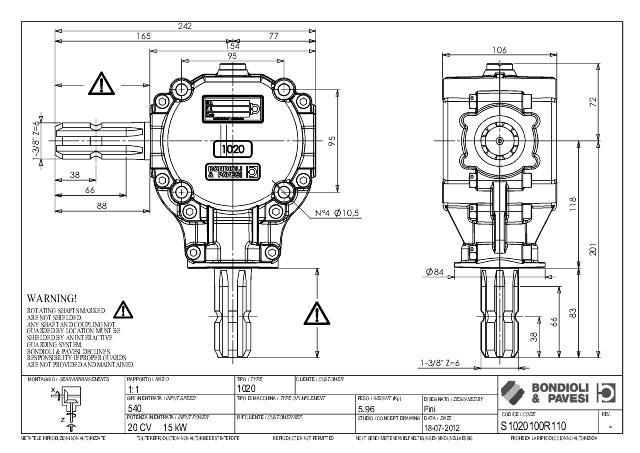 S1020 V-Gear 1:1 Venstre/højre  - X= 1 3/8″ Z6 - Z= 1 3/8″ Z6