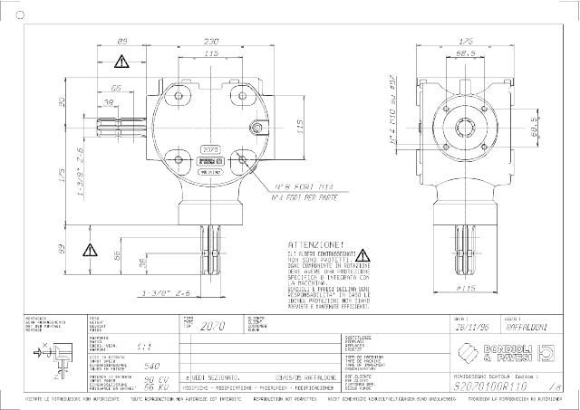 S2070 V-Gear 1:1 Venstre/højre  - X= 1 3/8″ Z6 - Z= 1 3/8″ Z6