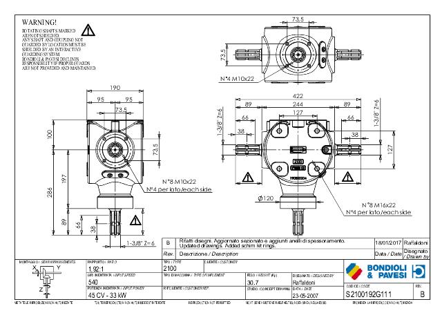 S2100 T-Gear 1,92:1 - X= 1 3/8″ Z6 - Y= 1 3/8″ Z6 - Z= 1 3/8″ Z6