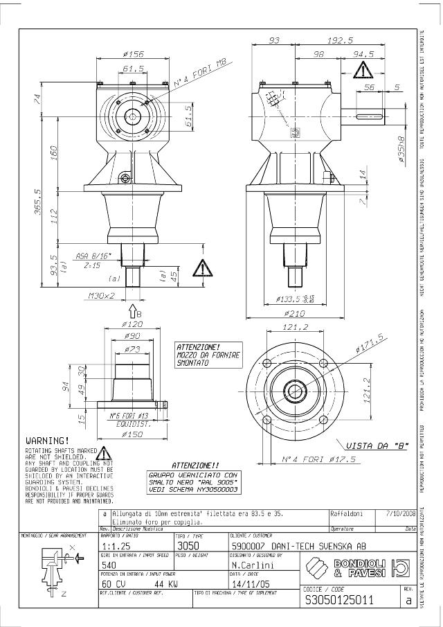 S3050 V-Gear 1:1,25 - Y= Ø35 h8 - Z= ASA 8/16 Z15