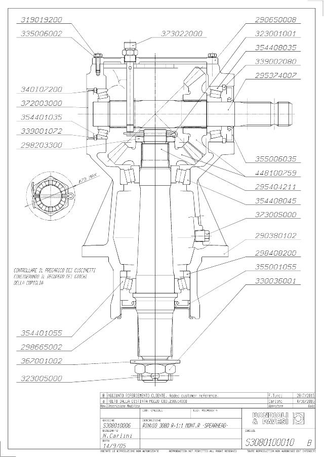 S3080 V-Gear 1:1 Venstre/højre  - X= 1 3/8″ Z21 - Z= ANSI 8/16 Z15