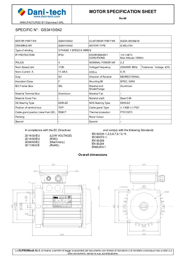 Motor 2,2 kW 1700 S3 PTO 230/400V-60hz