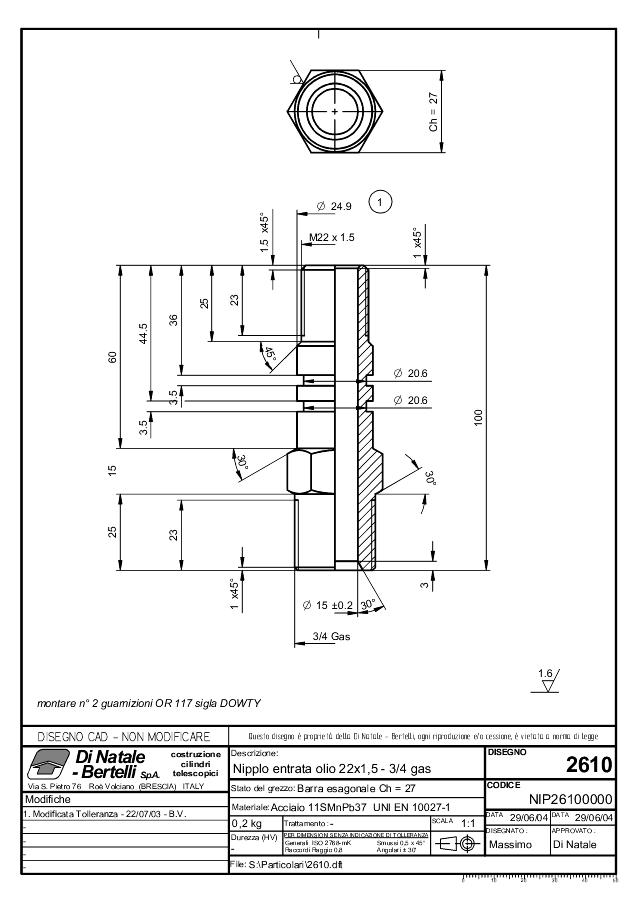 Oil inlet pin u/slangebr. 3/4″