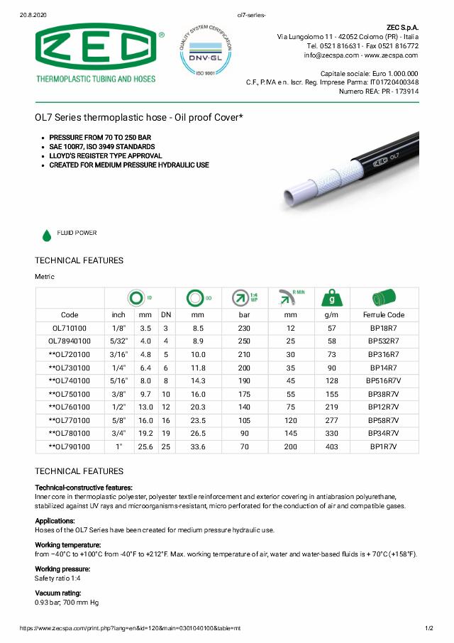 OL7 Termoplastslange 