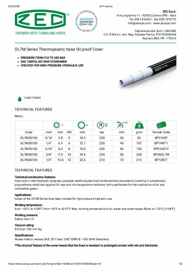 OL7M Twin Termoplastslange 