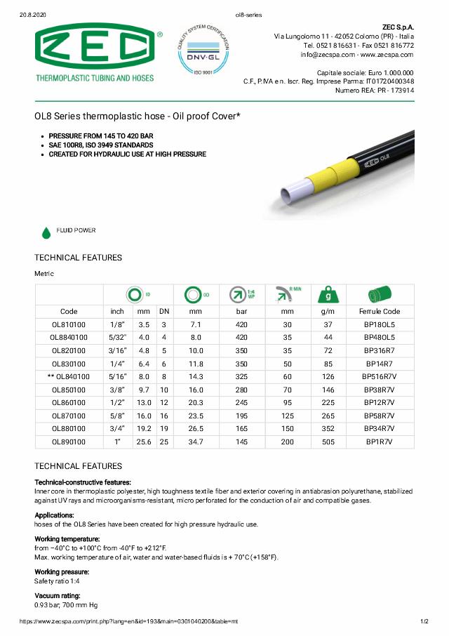 OL8 Termoplastslange 