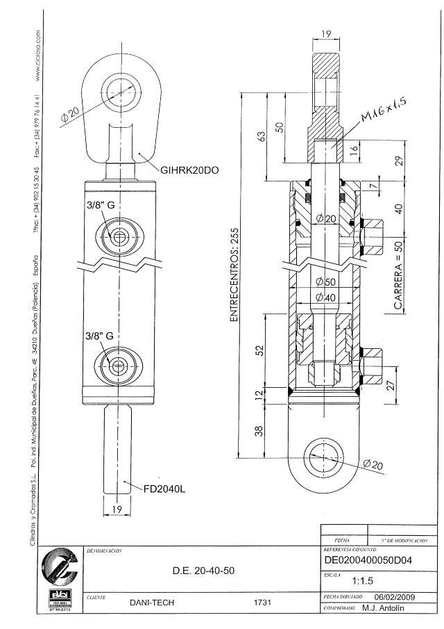 Cylinder l-min = 255 mm