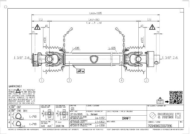 G5 Standard PTO Aksel 860mm - 1 3/8 Z6 Gaffel med snaplås x 1 3/8 Z6 RA1 DX - Friløbskobling (højre) med snaplås