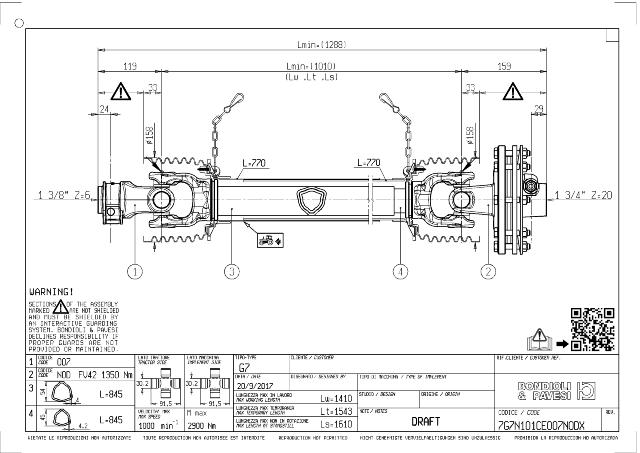 G7 Standard PTO Aksel 1010mm - 1 3/8 Z6 Gaffel med snaplås x 1 3/4 Z20 FV42 - Friktionskobling (justerbar) med kilebolt