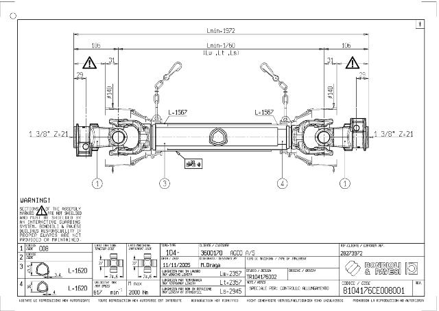 104 Standard PTO Aksel 1760mm - 1 3/8 Z21 Gaffel med snaplås x 1 3/8 Z21 Gaffel med snaplås