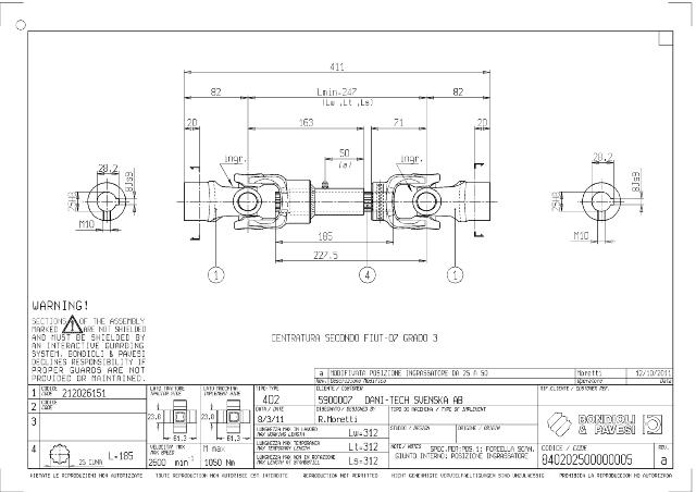 402 Standard PTO Aksel 247mm - Ø25 mm Gaffel med notgang x Ø25 mm Gaffel med notgang