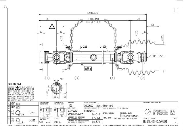 G1 Standard PTO Aksel 410mm - Ø30 mm Gaffel med notgang x 21 UNI 221 Z6 Gaffel med kuglelås