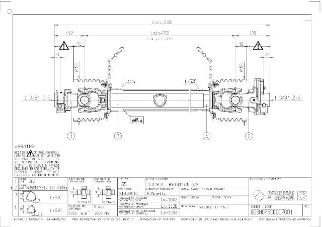 G5 Standard PTO Aksel 760mm - 1 3/8 Z6 Gaffel med snaplås x 1 3/8 Z6 LB - Boltekobling med kilebolt