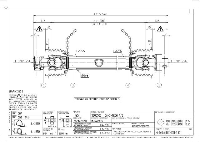 G5 Standard PTO Aksel 2000mm - 1 3/8 Z6 Gaffel med snaplås x 1 3/8 Z6  med snaplås