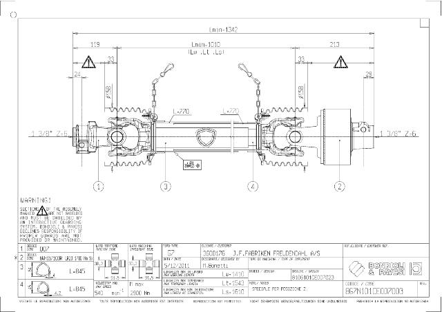 G7 Standard PTO Aksel 1010mm - 1 3/8 Z6 Gaffel med snaplås x 1 3/8 Z6 LR23 SX - Automatkobling (venstre) med kilebolt