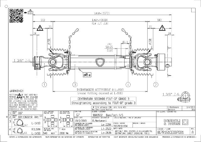 G7 Standard PTO Aksel 1610mm - 1 3/8 Z6 Gaffel med snaplås x 1 3/8 Z6 RA1 DX - Friløbskobling (højre) med kilebolt