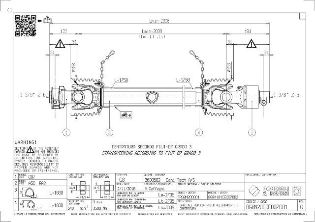 G8 Standard PTO Aksel 2000mm - 1 3/8 Z6 Gaffel med snaplås x 1 3/8 Z6 RA2 DX - Friløbskobling (højre) med kilebolt