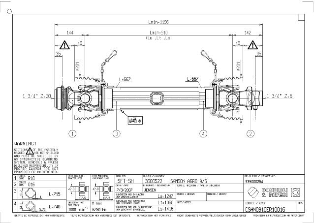 SH Standard PTO Aksel 910mm - 1 3/4 Z20 Gaffel med kuglelås x 1 3/4 Z6 Gaffel med kilebolt