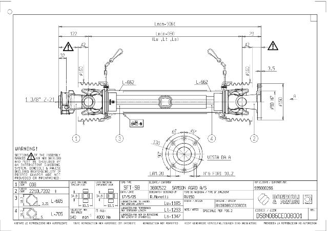 S8 Standard PTO Aksel 860mm - 1 3/8 Z21 Gaffel med snaplås x Ø130 mm Gaffel med flange (6x bolte)