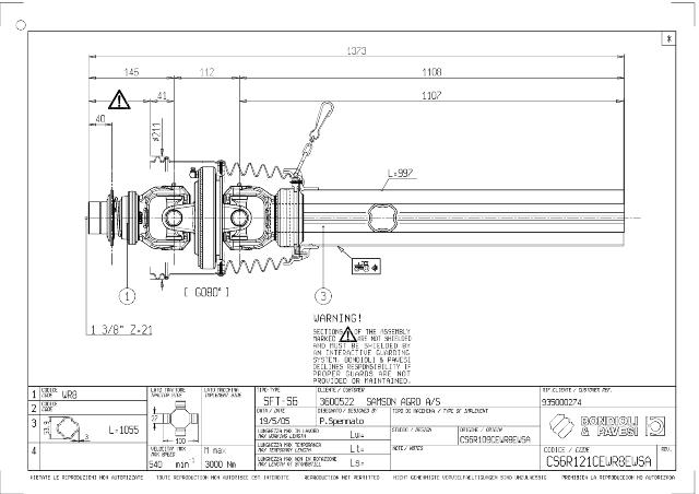 S6 80° Vidvinkel PTO Aksel udv. halvpart Lz: 1210mm | 1 3/8 Z21