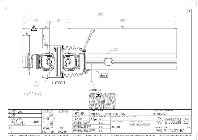 S6 80° Vidvinkel PTO Aksel udv. halvpart Lz: 1210mm | 1 3/4 Z20