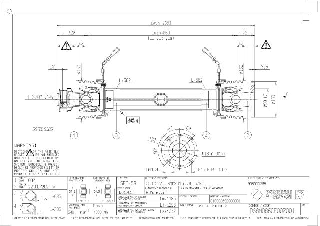 S8 Standard PTO Aksel 860mm - 1 3/8 Z6 Gaffel med snaplås x Ø130 mm Gaffel med flange (6x bolte)