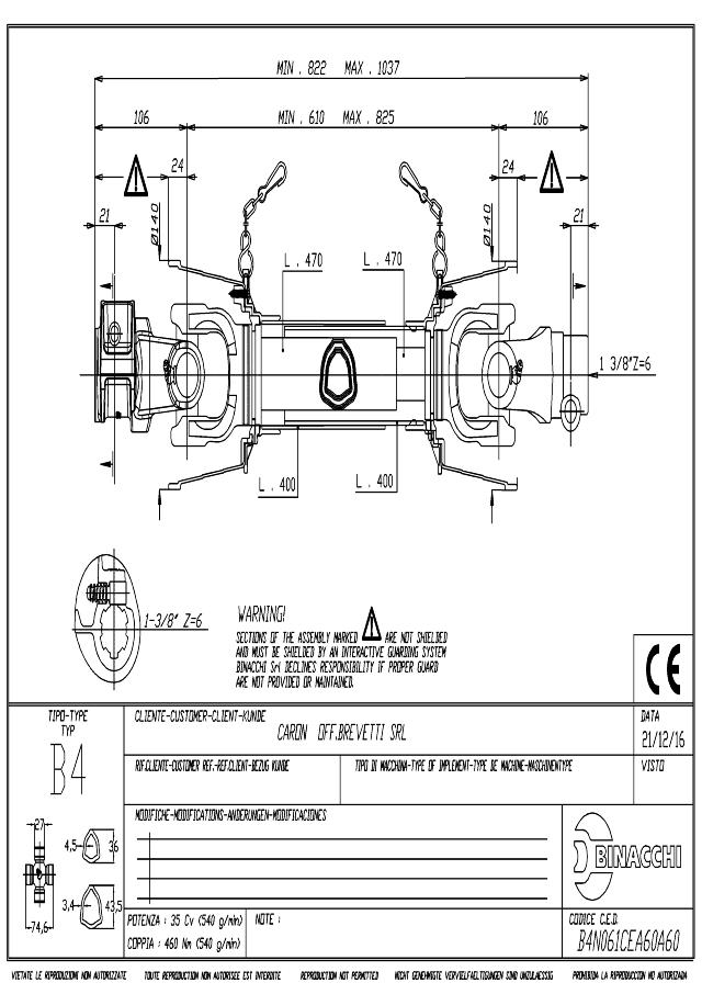 B4 Standard PTO Aksel 610mm - 1 3/8 Z6 Gaffel med snaplås x 1 3/8 Z6 Gaffel med snaplås