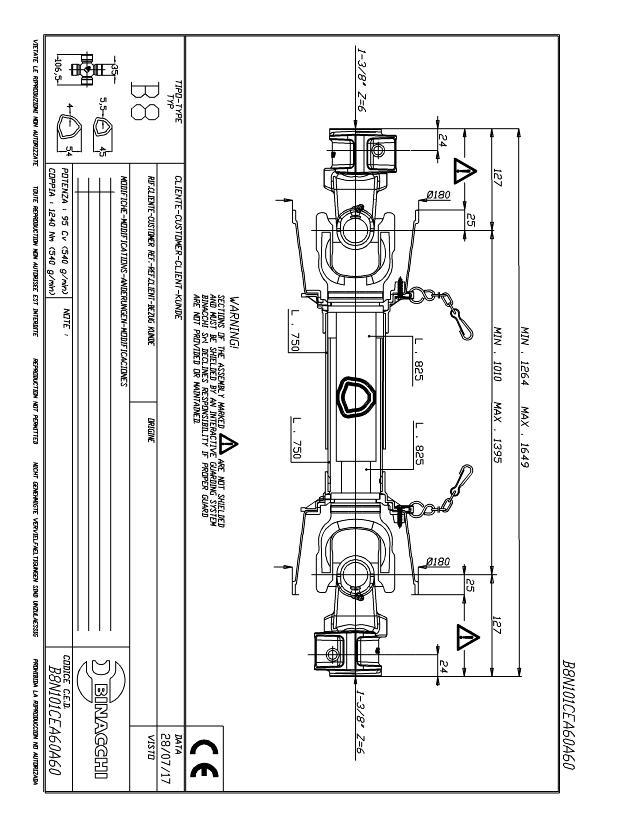 B8 Standard PTO Aksel 1010mm - 1 3/8 Z6 Gaffel med snaplås x 1 3/8 Z6 Gaffel med snaplås