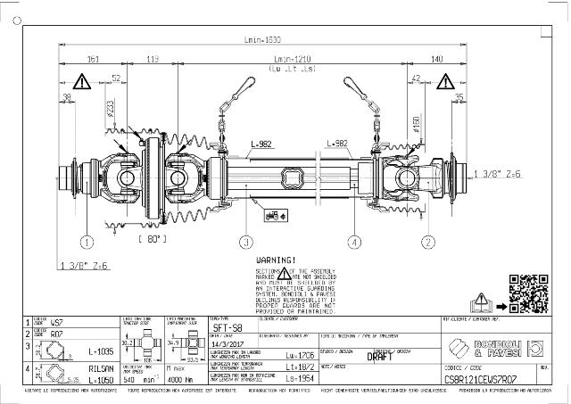 S8 80° Vidvinkel PTO Aksel 1210mm - 1 3/8 Z6 Gaffel med kuglelås x 1 3/8 Z6 Gaffel med kuglelås