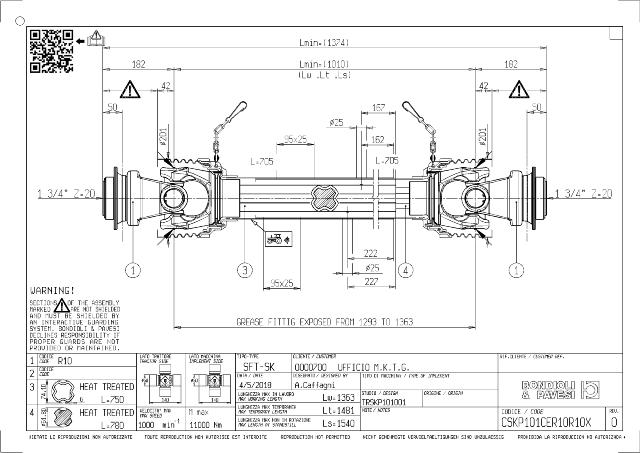 SK Standard PTO Aksel 1010mm - 1 3/4 Z20 Gaffel med kuglelås x 1 3/4 Z20 Gaffel med kuglelås