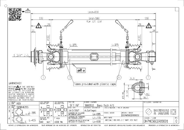 H7 Standard PTO Aksel 560mm - 1 3/4 Z6 Gaffel med kuglelås x Ø35 mm Gaffel med klembolt 