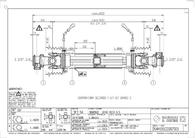 S4 Standard PTO Aksel 1810mm - 1 3/8 Z6 Gaffel med snaplås x 1 3/8 Z6 Gaffel 