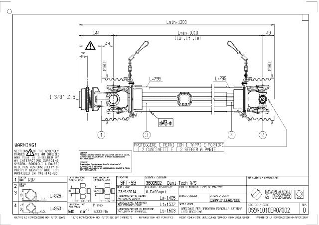 S9 Standard PTO Aksel 1010mm - 1 3/8 Z6 Gaffel med kuglelås x Kardankryds 