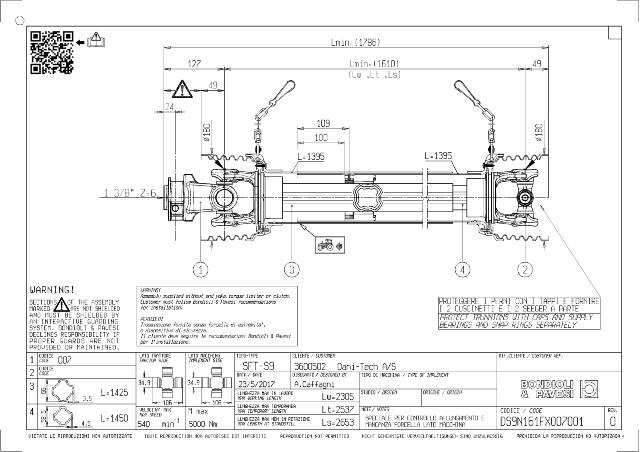 S9 Standard PTO Aksel 610mm - 1 3/8 Z6 Gaffel med snaplås x Kardankryds 