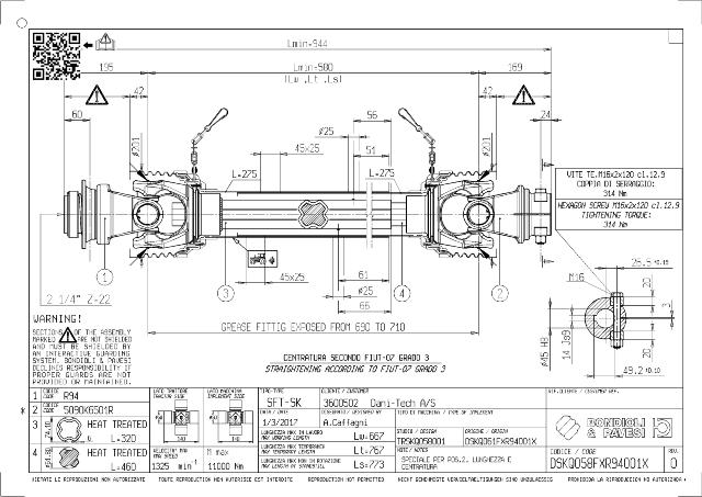 SK Standard PTO Aksel 580mm - 2 1/4 Z22 Gaffel med kuglelås x Ø45 mm Gaffel med klembolt 